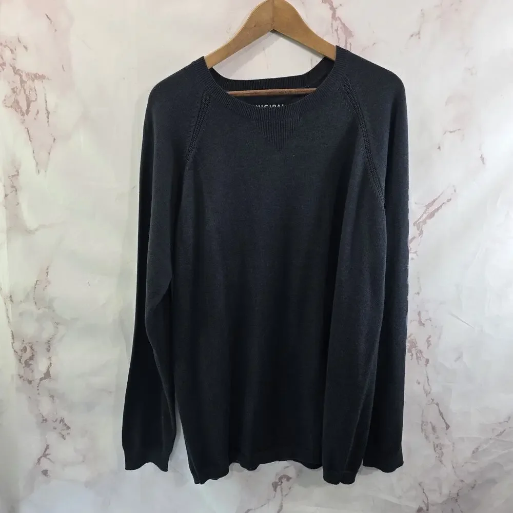 Municipal Sport Gear Sweater Mens Large Black Merino Wool Coolmax Spellout Crew